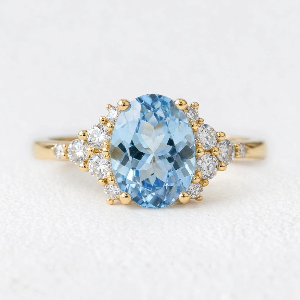 Celeste’s Tide | 2CT Oval Aquamarine Solitaire Engagement Ring