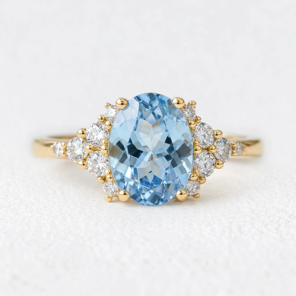 Celeste’s Tide | 2CT Oval Aquamarine Solitaire Engagement Ring