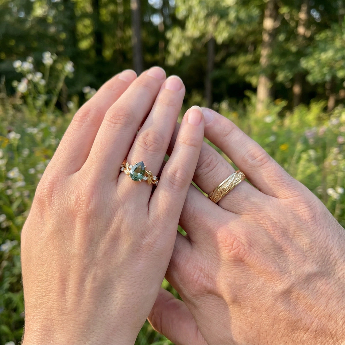 Sylvie‘s Verdure | 1.3CT Green Sapphire & Maple Leaf Couple Set