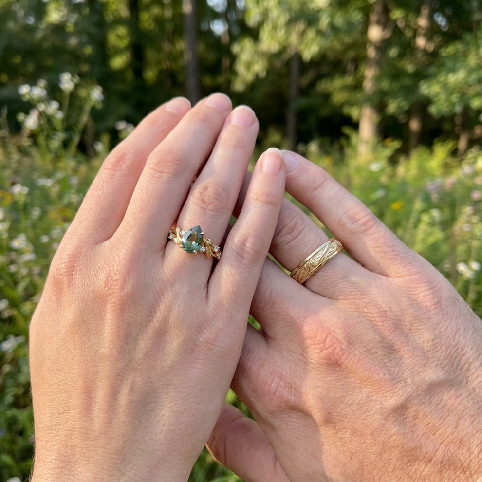 Sylvie‘s Verdure | 1.3CT Green Sapphire & Maple Leaf Couple Set