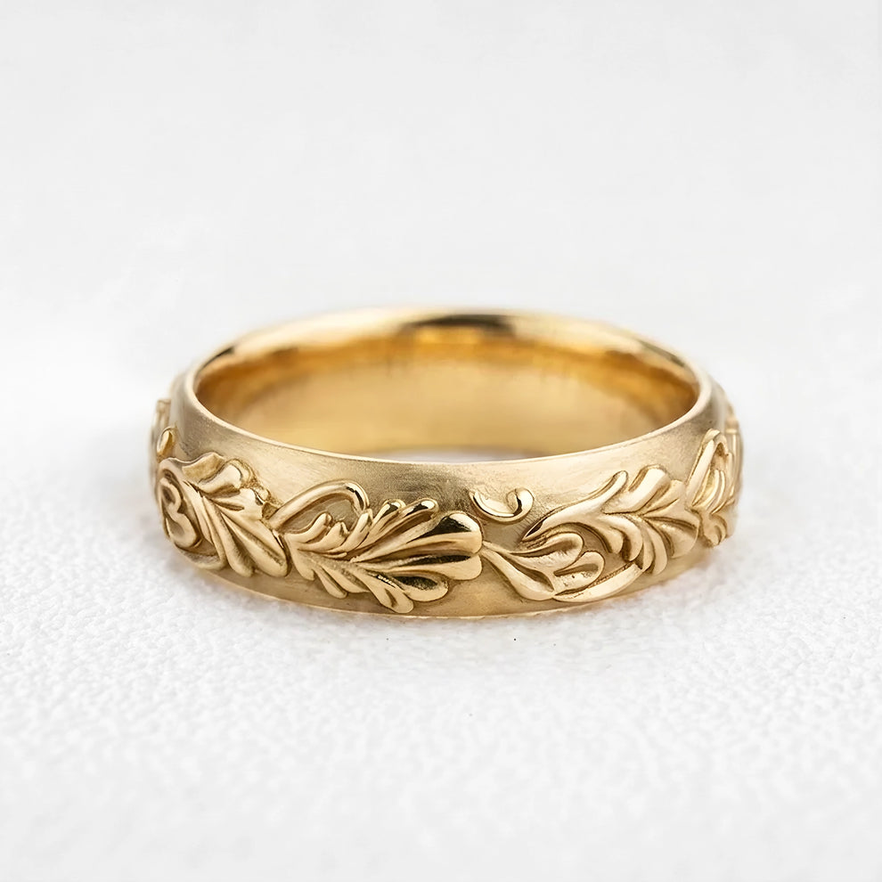 Aurora’s Ember | Oval Ruby Vintage & Noble Oak Band Couple Set