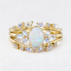 Ophelia’s Embrace | Oval Opal with Moonstone Wings Vintage Bridal Duo