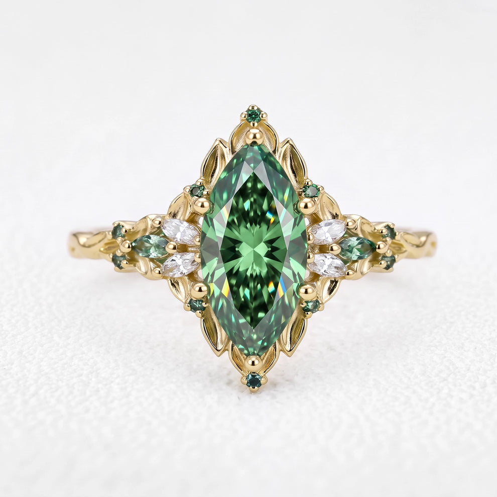 Guinevere’s Avalon | 2CT Marquise Green Sapphire Vintage Engagement Ring