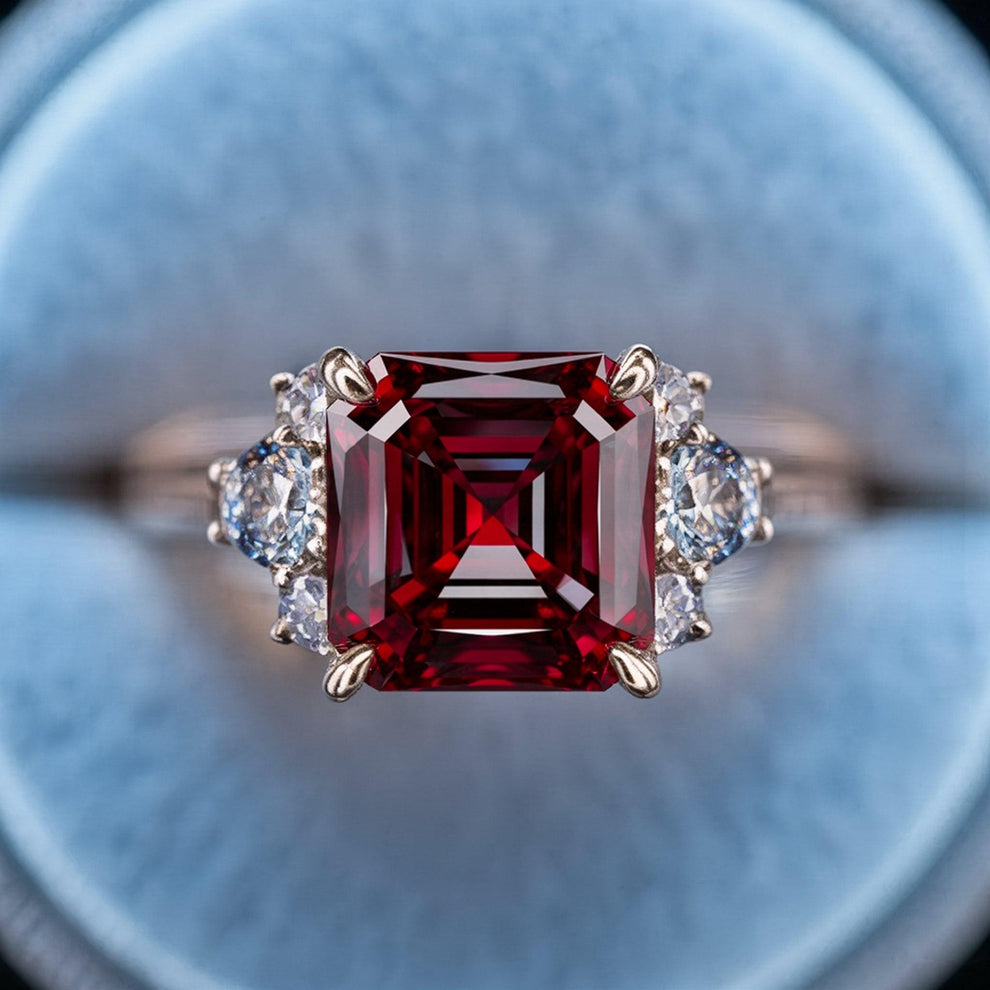 Seren’s Blaze | Asscher Cut Crimson Star Ring.