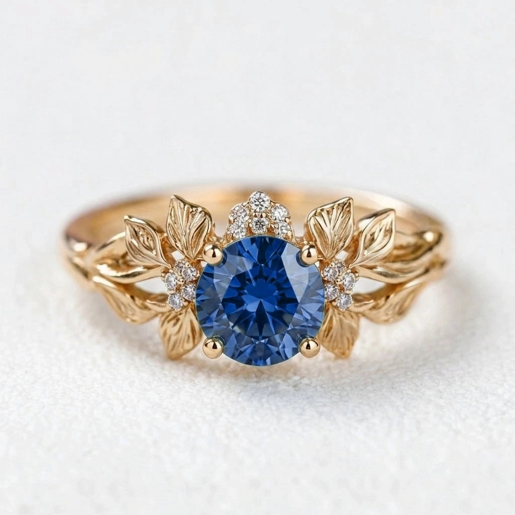 Valentina’s Blossom | Blue Sapphire Antique Floral Halo Ring.