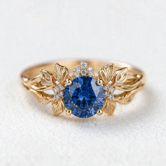 Valentina’s Blossom | Blue Sapphire Antique Floral Halo Ring.