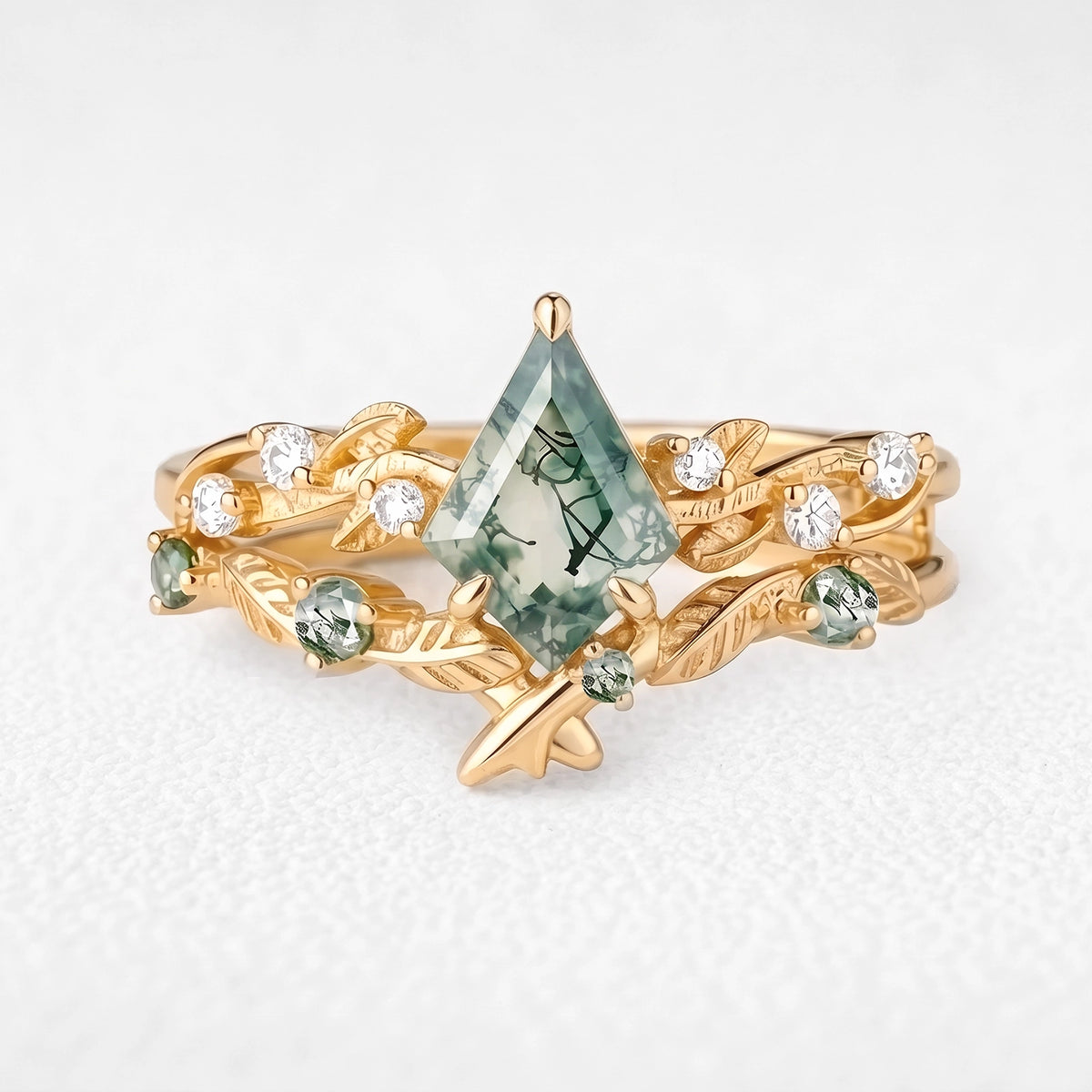 Clarissa’s Frond | Kite Moss Agate Leafy Bridal Set 2pcs