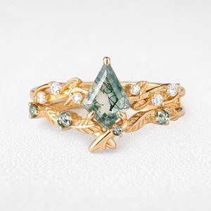 Clarissa’s Frond | Kite Moss Agate Leafy Bridal Set 2pcs