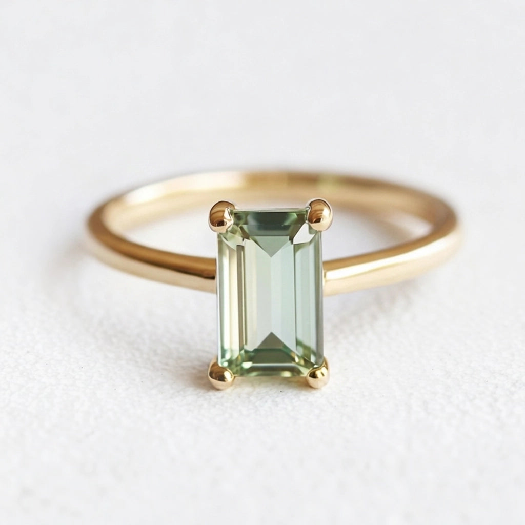 Demeter’s Solace | Emerald Cut Green Tourmaline Solitaire Engagement Ring.