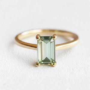 Demeter’s Solace | Emerald Cut Green Tourmaline Solitaire Engagement Ring.