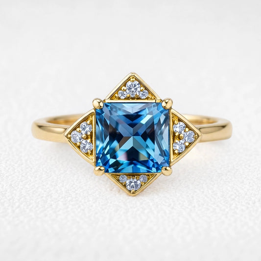Diana’s Coronet | 1CT Vintage Princess Cut Blue Sapphire Engagement Ring
