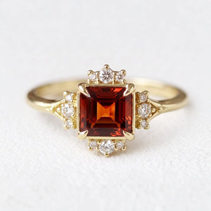 Victorian Ember | Square Cut Red Garnet Engagement Ring