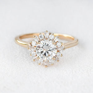 Aurora’s Sunburst | 1CT Round Diamond Halo Engagement Ring
