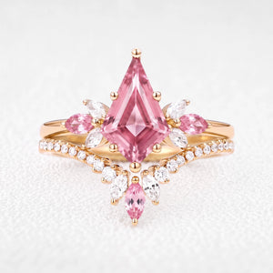Eos’s Bloom | Vintage Kite-Cut Pink Sapphire Bridal Set 2pcs