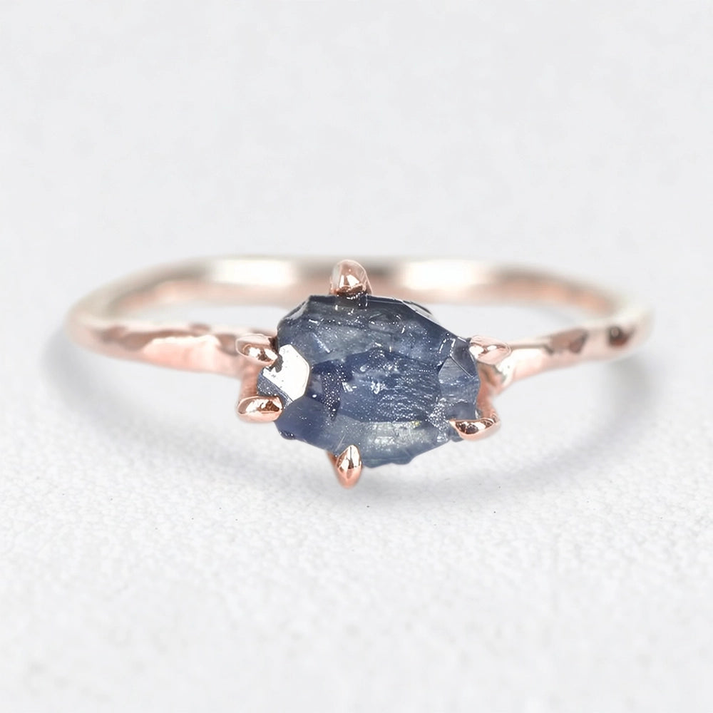 Gaia’s Gem | Organic Raw Sapphire Solitaire Engagement Ring.