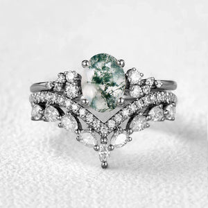 Cressida’s Verdure | Vintage Oval Moss Agate Bridal Set 2pcs.