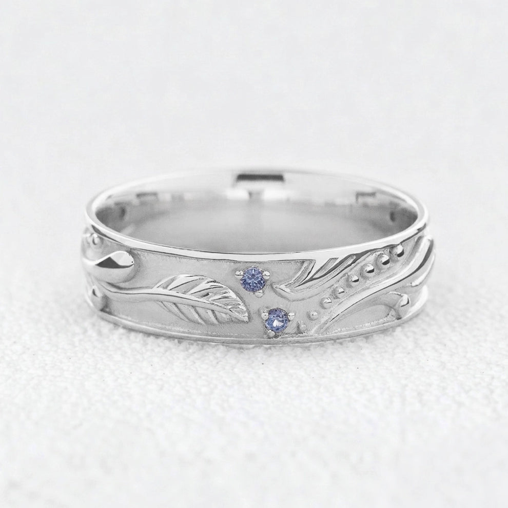 Callisto Dew | Sapphire-Dotted Vine Men's Wedding Band.