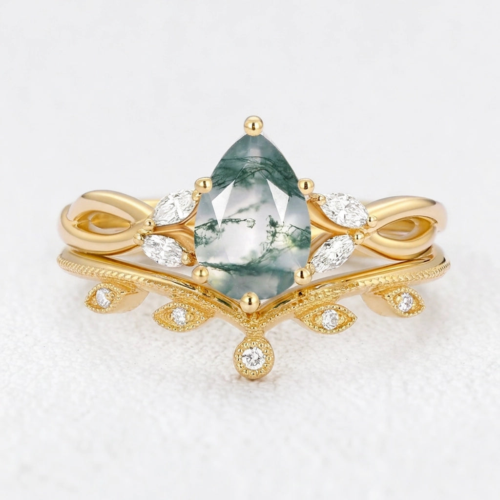 Coralie's Meadow | Pear Moss Agate Foliage Bridal Duo