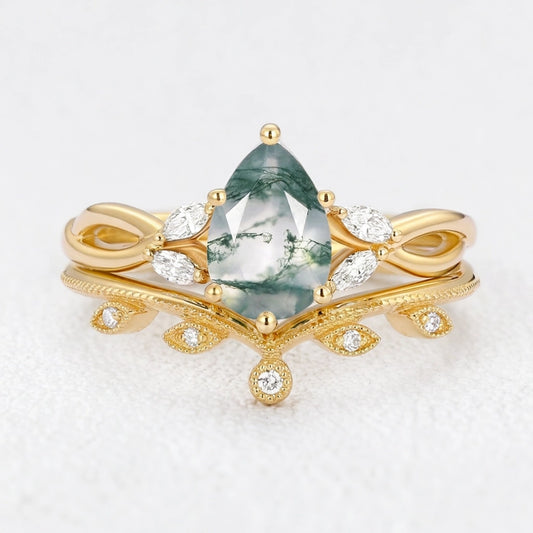 Coralie's Meadow | Pear Moss Agate Foliage Bridal Duo