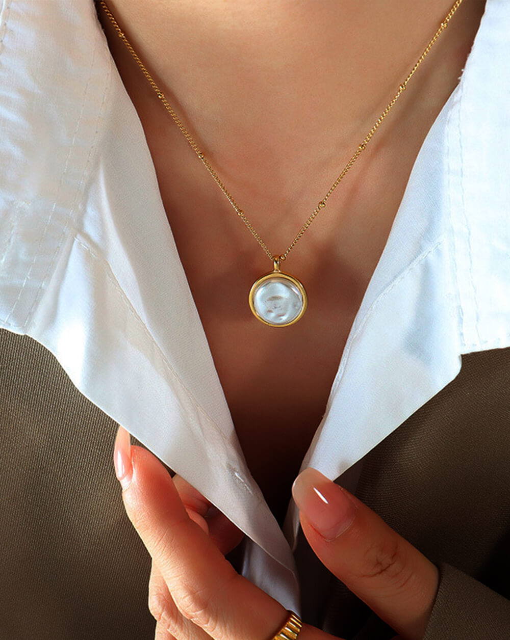 Handmade Greek Inspired Single Baroque Pearl Pendant Necklace