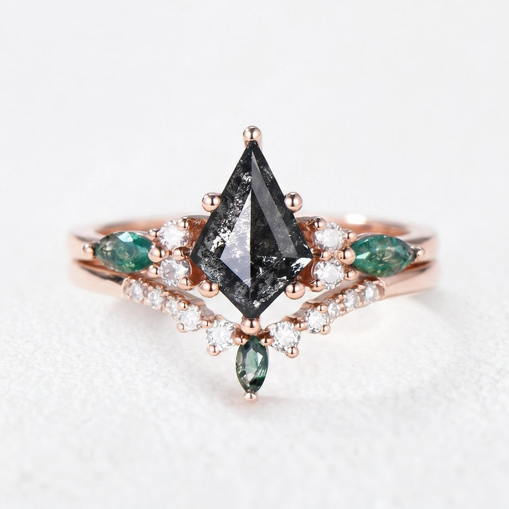 Astrid's Constellation | 1CT Kite Salt & Pepper Diamond Cluster Bridal Set 2pcs