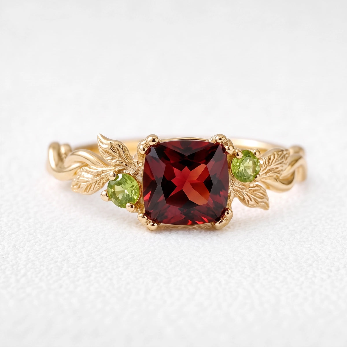 Scarlett’s Ember | Cushion Cut Garnet Solitaire Engagement Ring