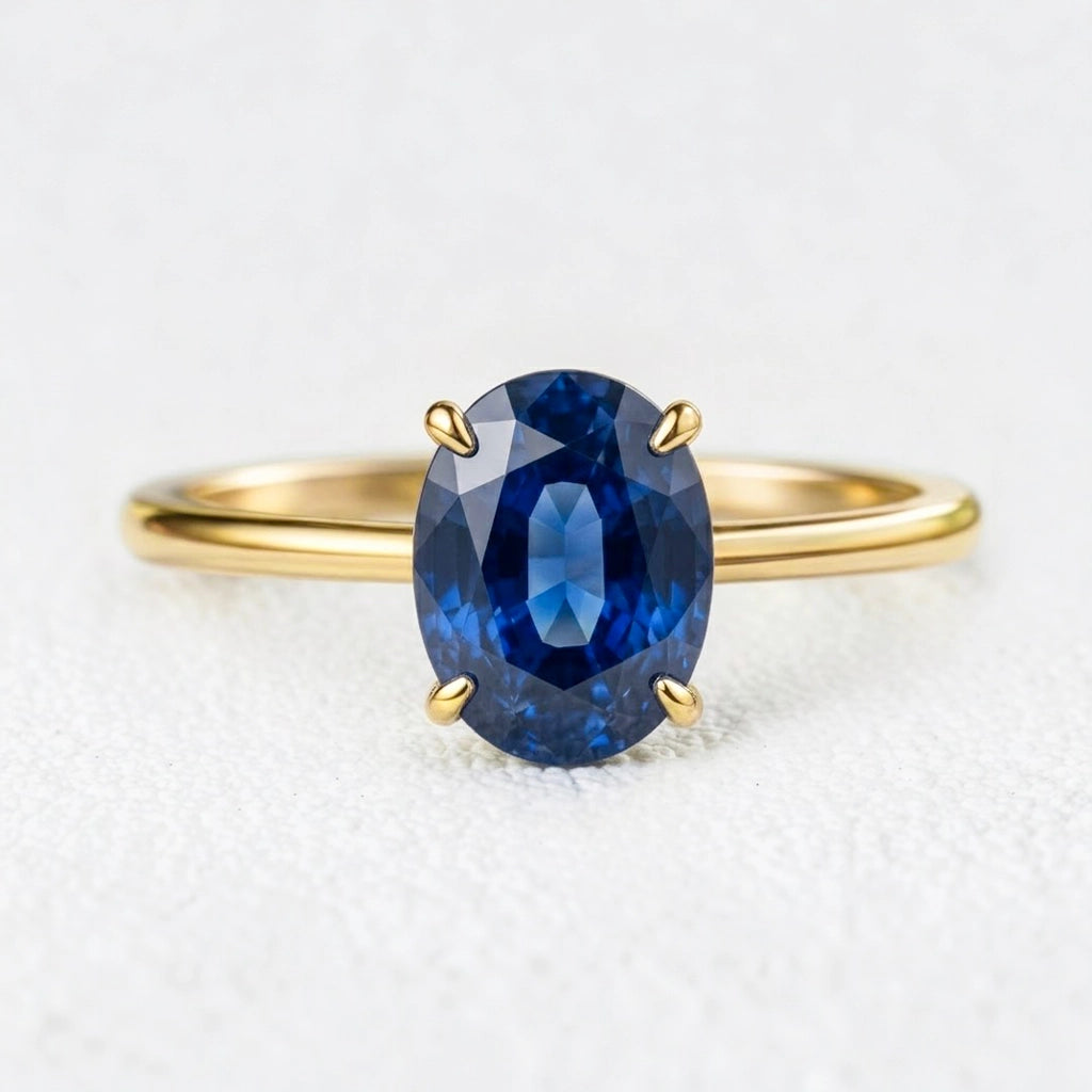 Elara‘s Glacier | 2CT Oval Blue Sapphire Solitaire Engagement Ring