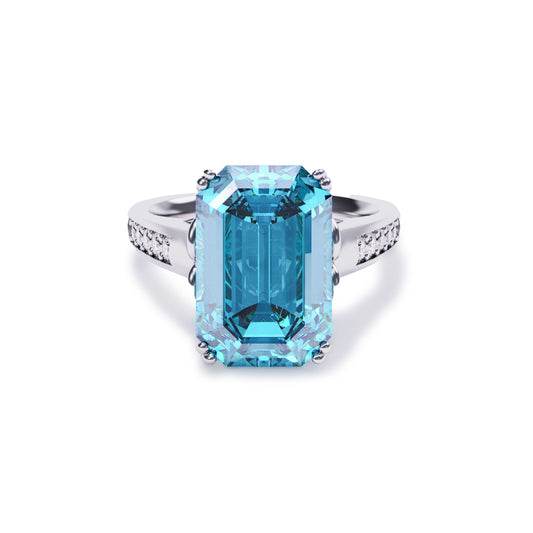 Aqua Dream 5CT Emerald-Cut Blue Gemstone Ring