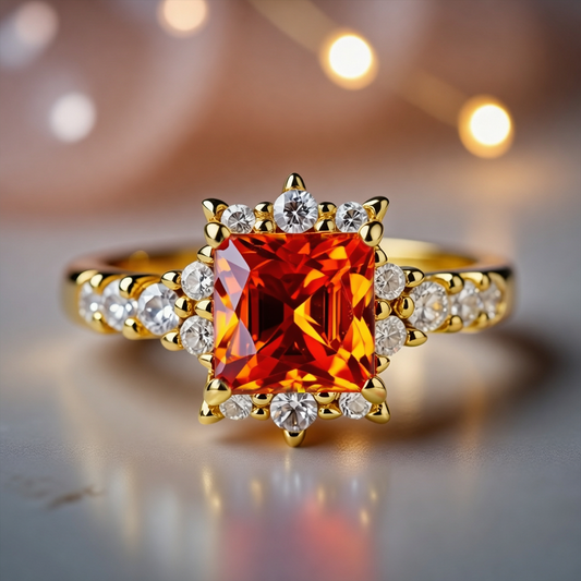 Aurora‘s Sundown | Princess Cut Orange Sapphire Ring
