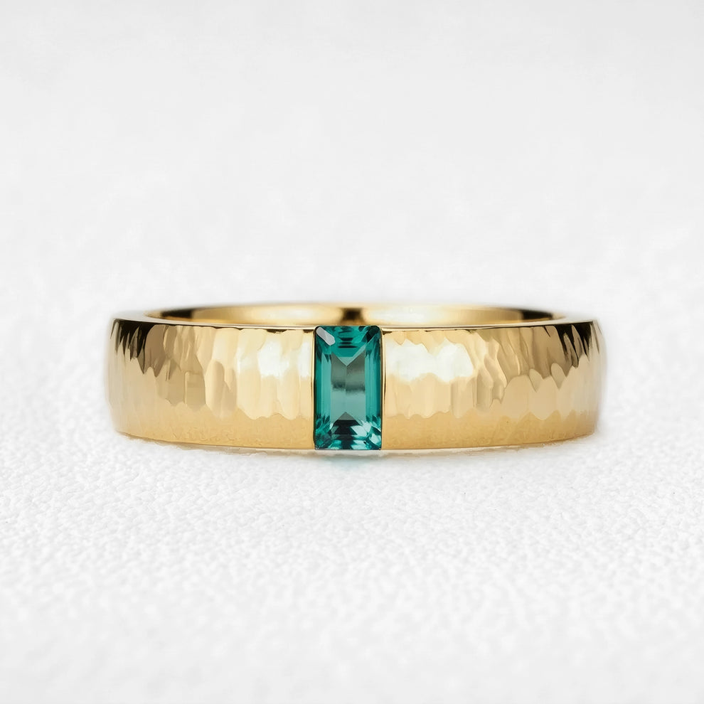 Eleonora’s Keystone | Vintage 2CT Marquise Diamond & Hammered Emerald Couple Set