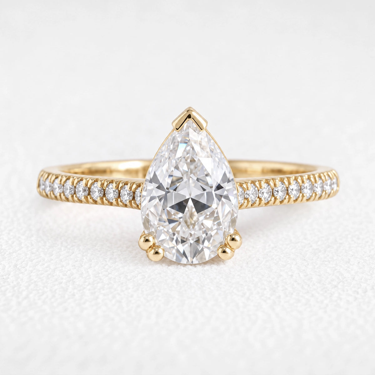 Aurora’s Reverie | 1.5CT Pear Diamond Solitaire Pave Engagement Ring