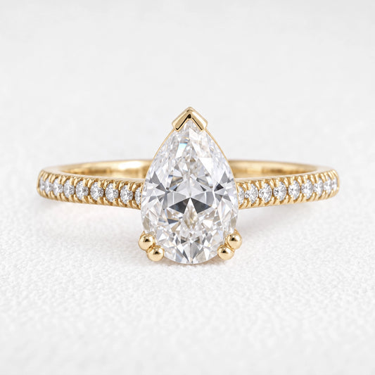 Aurora’s Reverie | 1.5CT Pear Diamond Solitaire Pave Engagement Ring