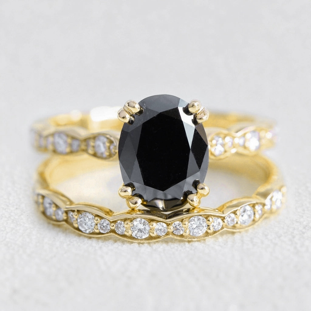 Nyx’s Eclipse | Classic Oval Black Diamond Bridal Set 2pcs.