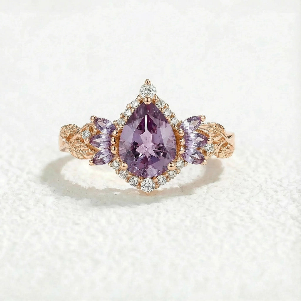 Rowan Vintage Sparkle Cut Alexandrite Halo Engagement Ring.