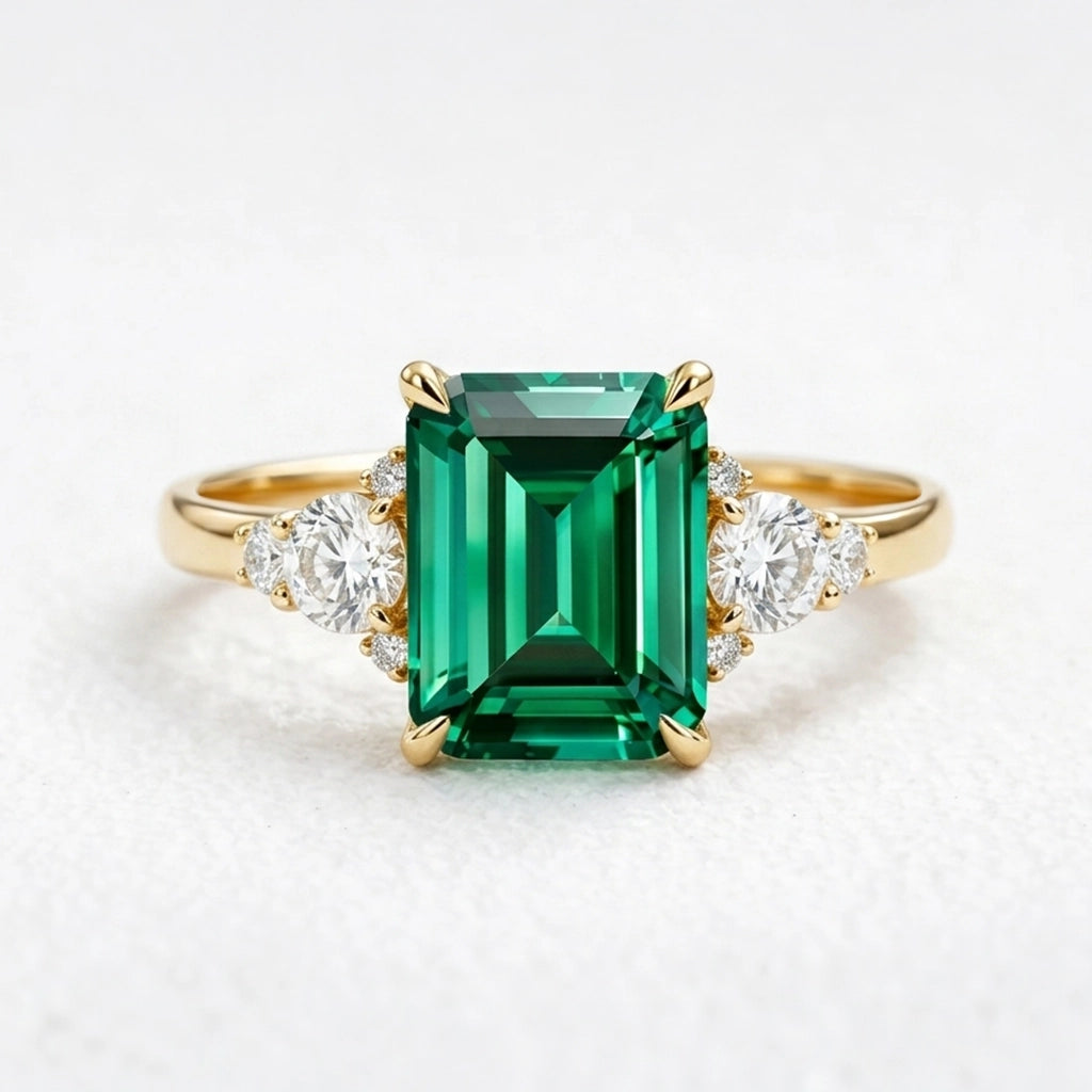Flora's Ode | 3CT Green Emerald Engagement Ring.