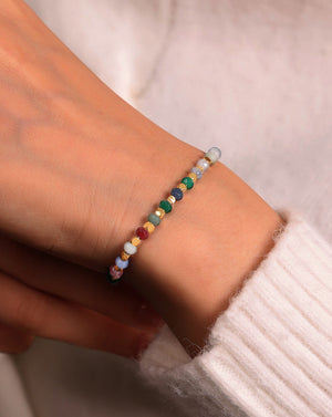 Rainbow Bead Necklace with Natural Stone