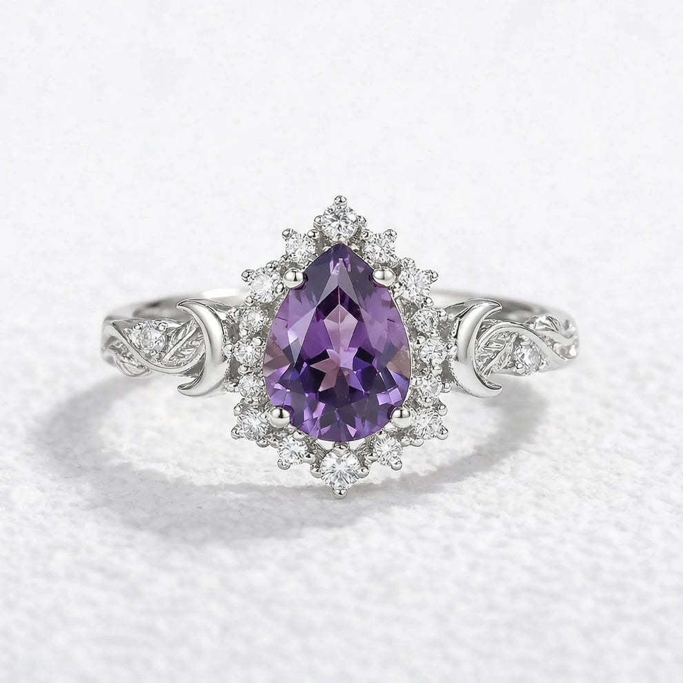 Luna’s Laurel | Purple Sapphire Halo Engagement Ring.