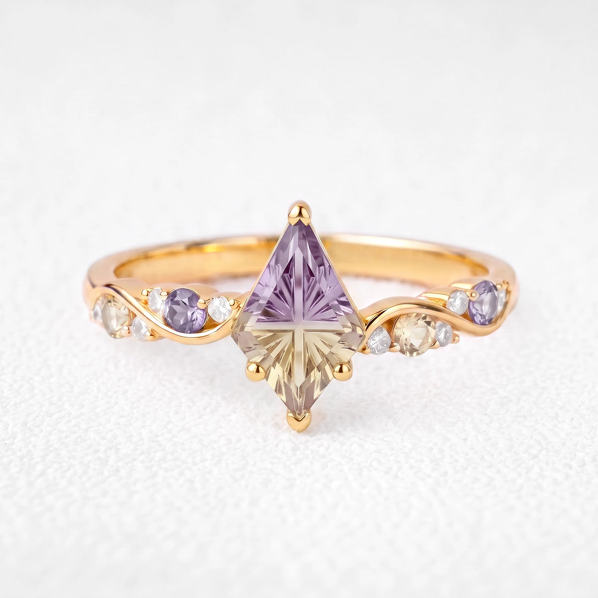 Iris’s Aurora | Kite Fantasy-Cut Yellow-Blue Gradient Quartz Engagement Ring