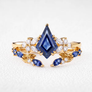 Joséphine’s Iris | Kite-Cut Blue Sapphire Foliage Bridal Set 2pcs