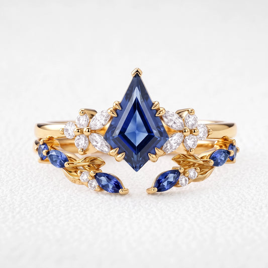 Joséphine’s Iris | Kite-Cut Blue Sapphire Foliage Bridal Set 2pcs