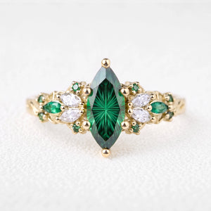 Alexandra’s Diadem | Fantasy-Cut Marquise Emerald Cluster Engagement Ring