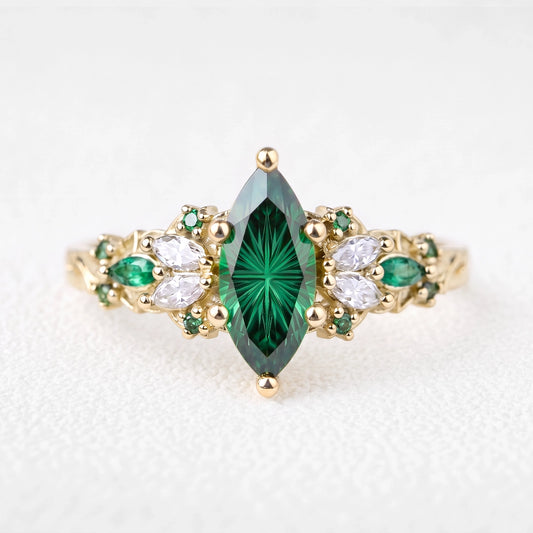 Alexandra’s Diadem | Fantasy-Cut Marquise Emerald Cluster Engagement Ring