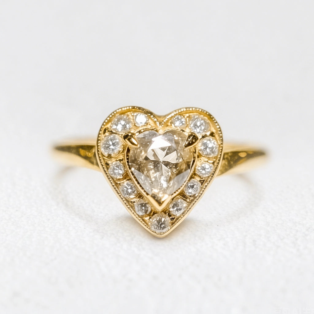 Isolde’s Sincere | Evertrue Halo Heart Salt & Pepper Diamond Engagement Ring.