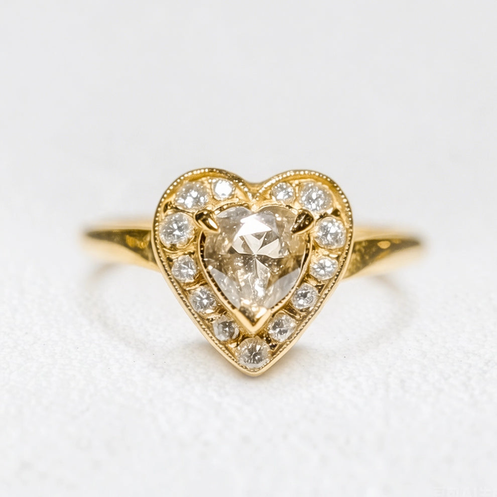 Isolde’s Sincere | Evertrue Halo Heart Salt & Pepper Diamond Engagement Ring.