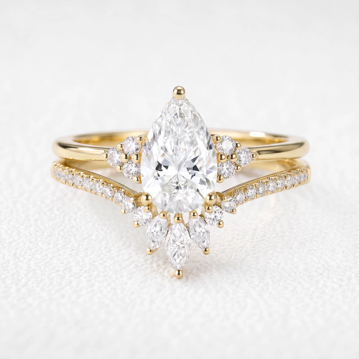 Ophelia’s Coronet | 1.5CT Pear Diamond Chevron Couple Set Trio