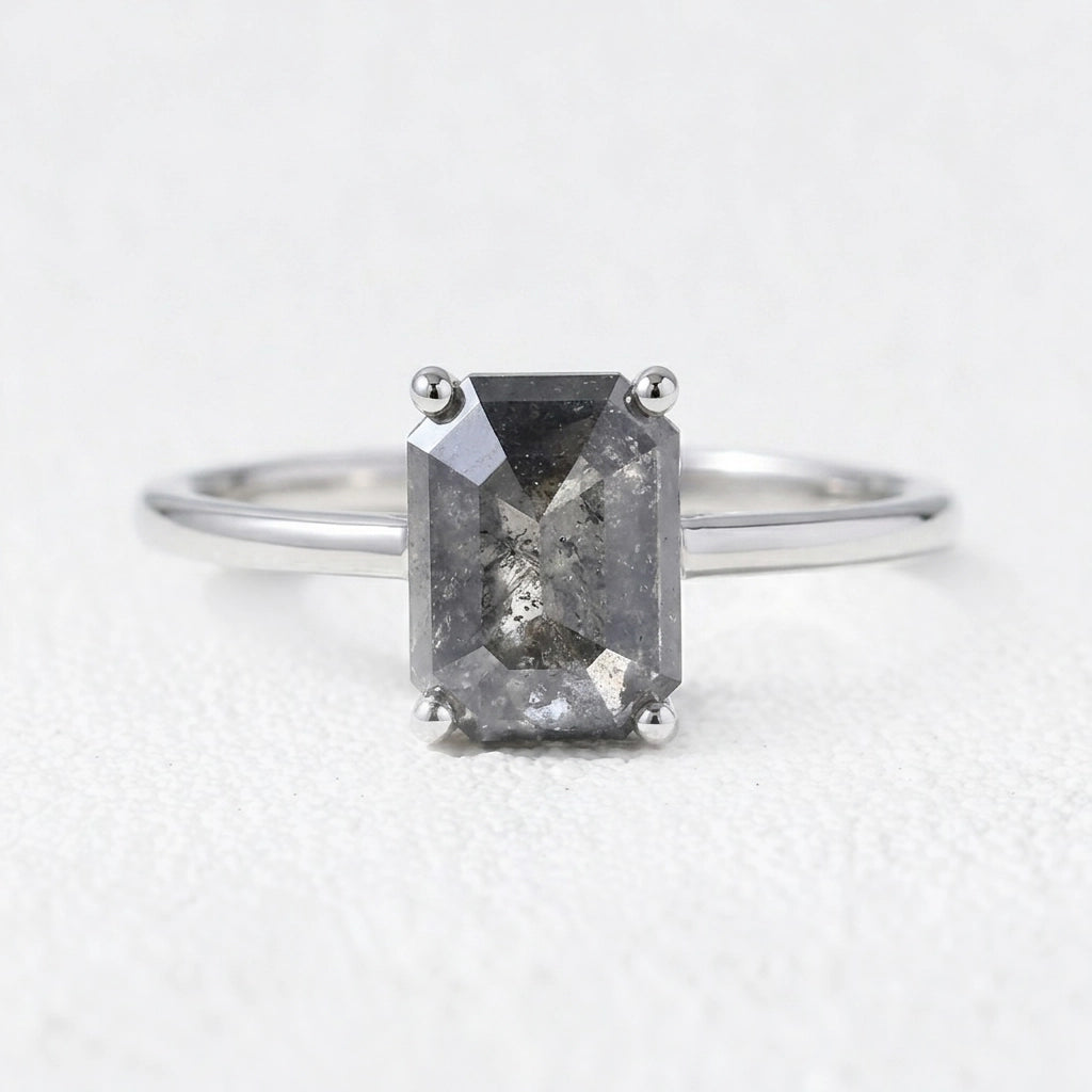 Isadora’s Step | 2CT Emerald Cut Salt & Pepper Diamond Solitaire Engagement Ring