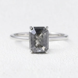 Isadora’s Step | 2CT Emerald Cut Salt & Pepper Diamond Solitaire Engagement Ring