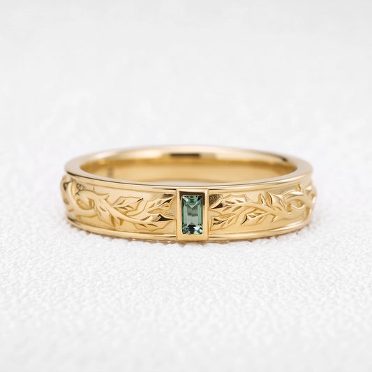 Orion’s Keystone | Baguette Green Sapphire Men’s Band