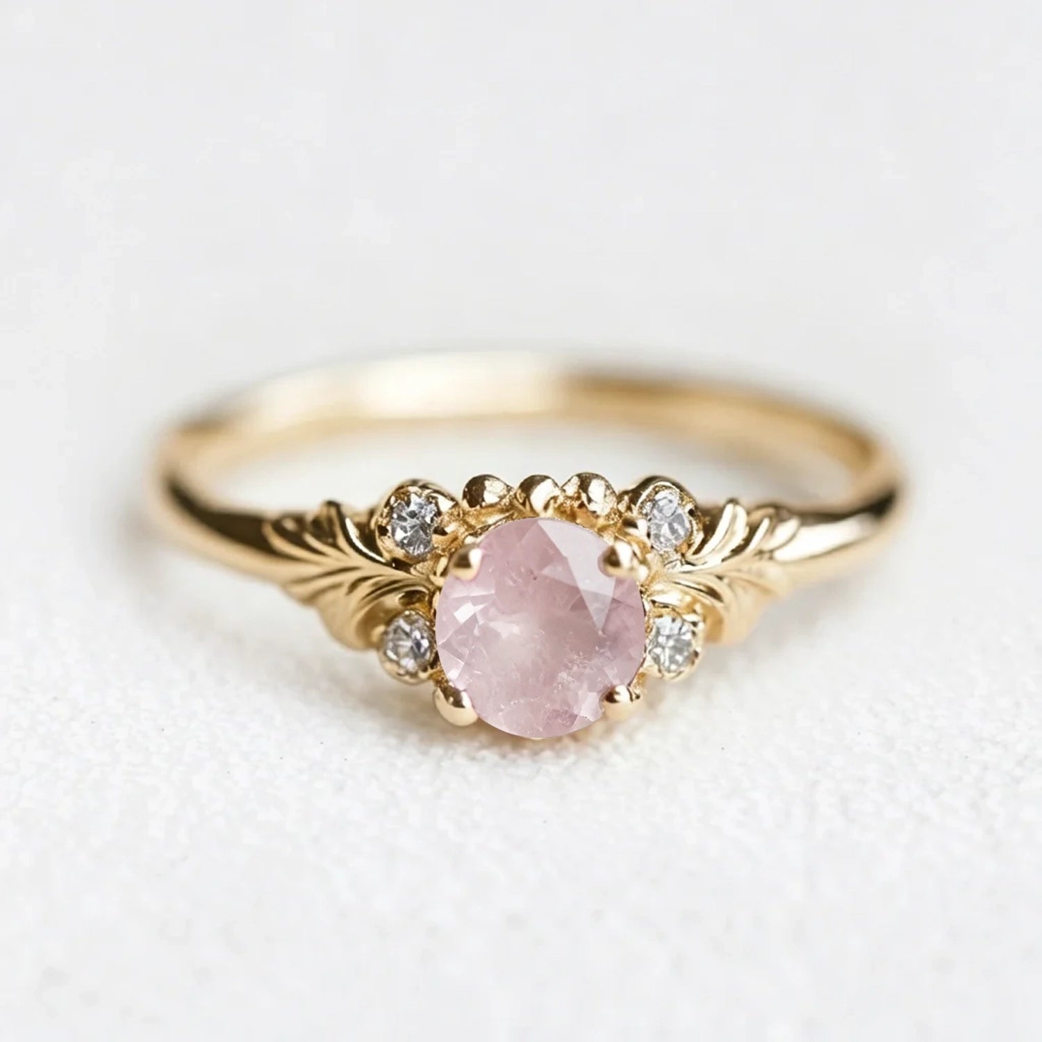 Luna’s Blush | Round Cut Rose Quartz Engagement Ring