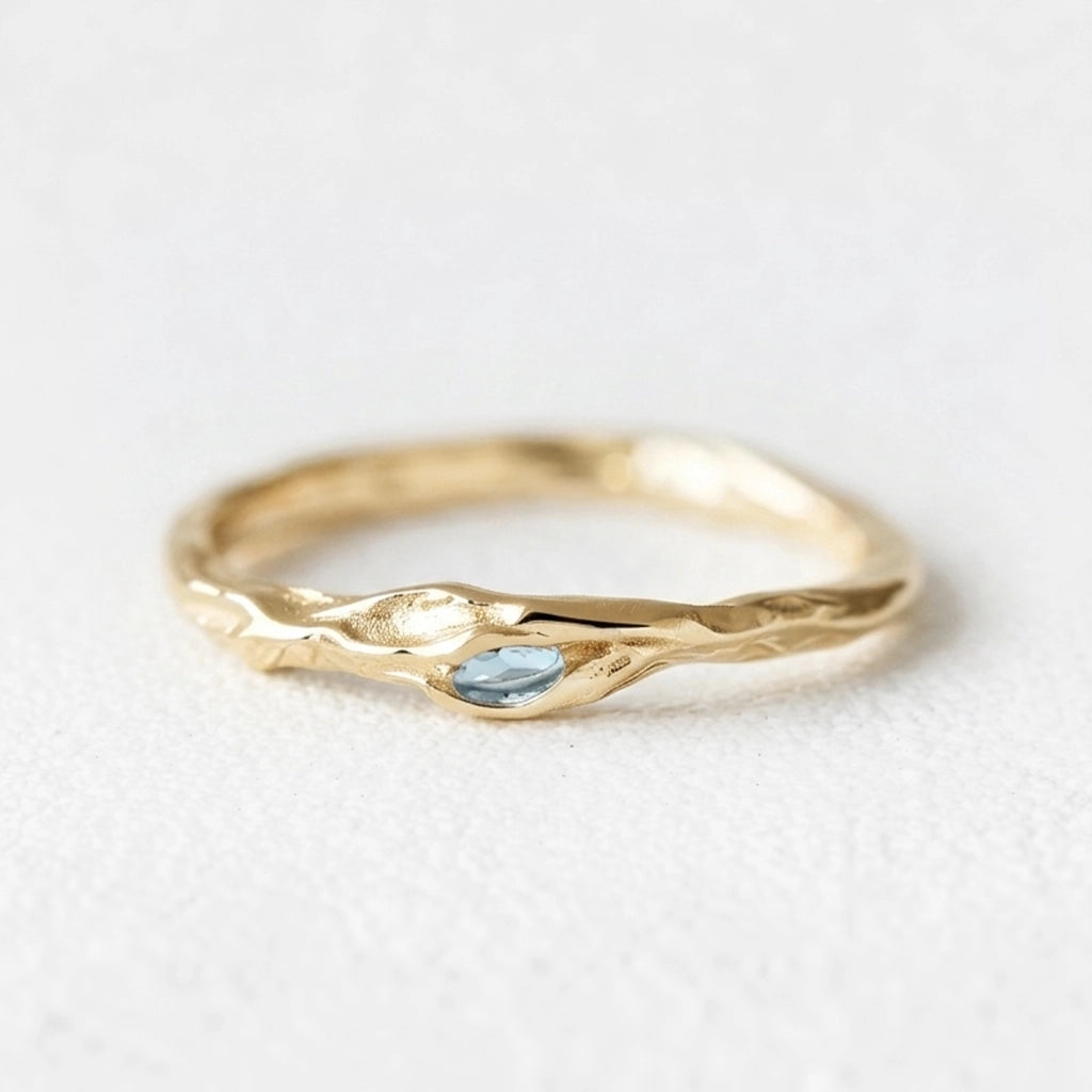 Iris’s Twig | Organic Aquamarine Dainty Ring with Branch Band.